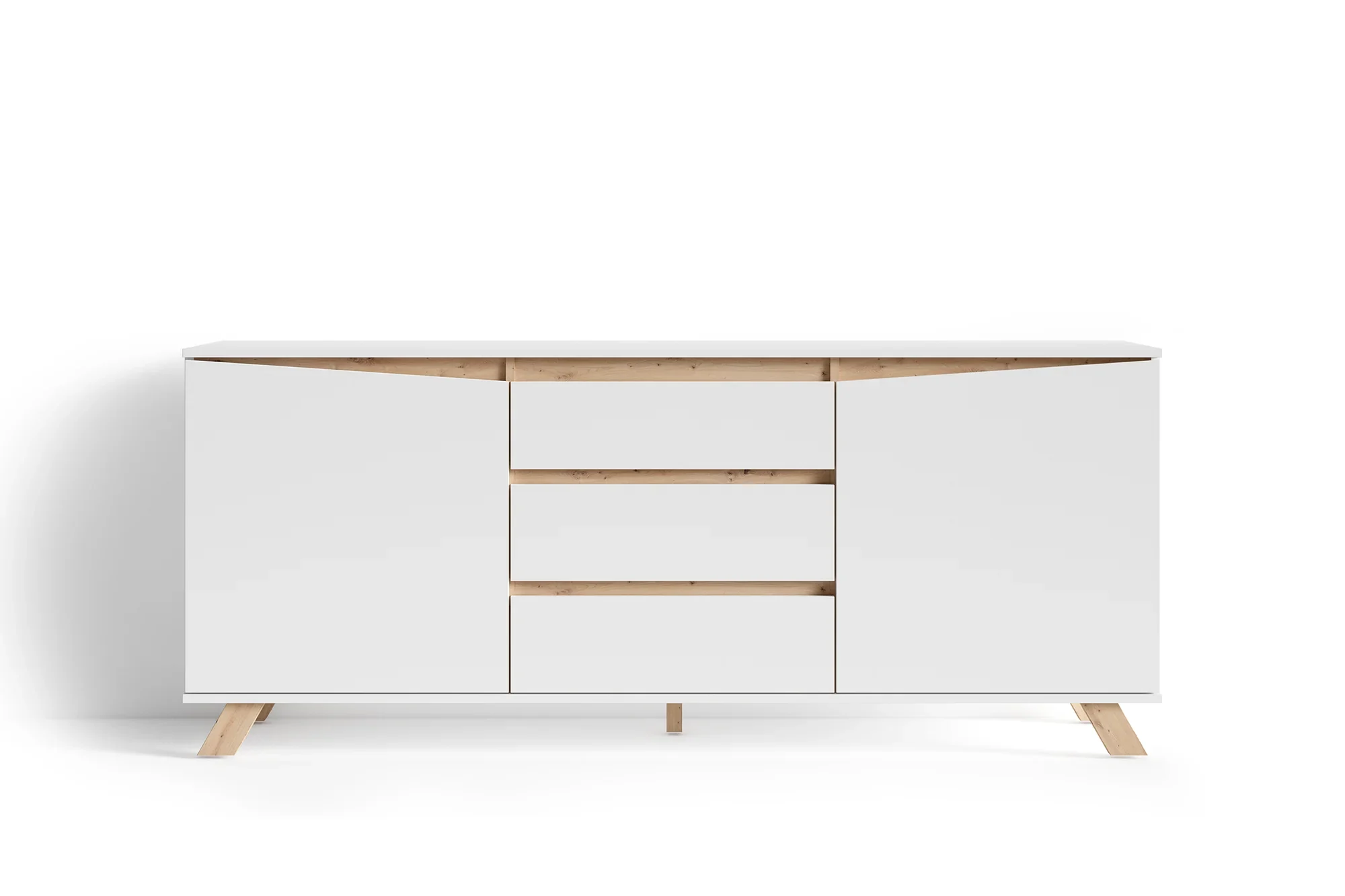 byLIVING Valentin Sideboard 180 cm matt weiß, grifflos, mit 2 Türen und 3 Schubladen