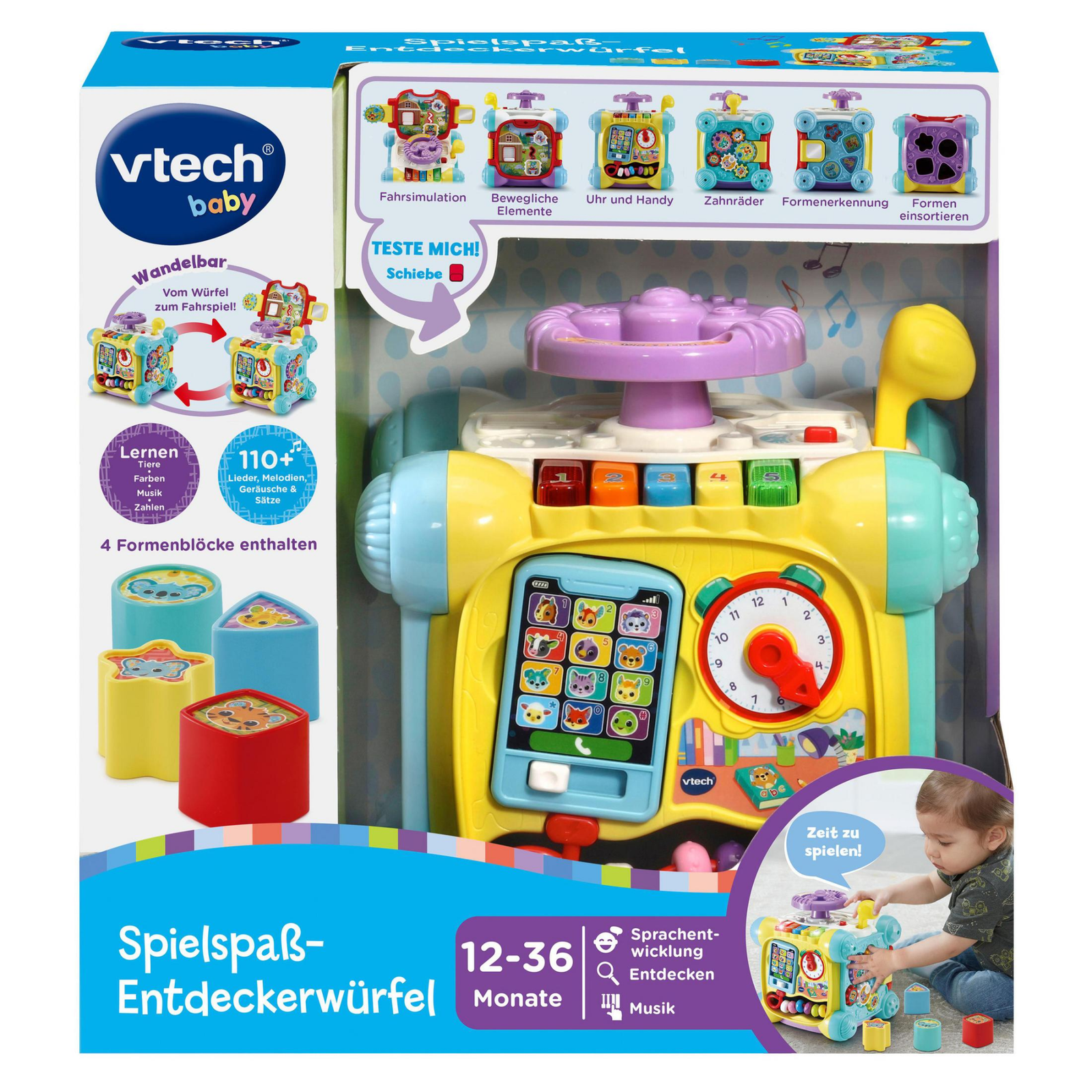Vtech Spielspaß-Entdeckerwürfel interaktiver Baby-Lernwürfel mit Musik