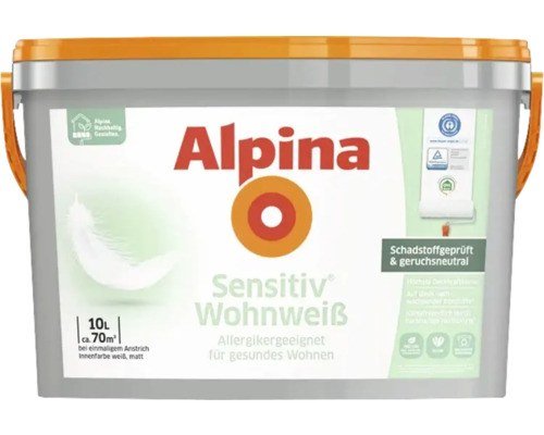 Alpina Sensitiv Wohnweiß Wandfarbe weiß matt 10 l