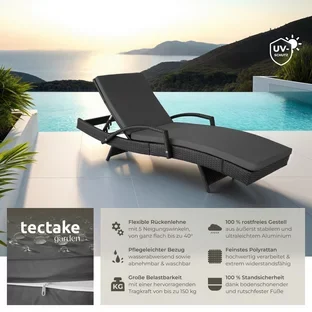 tectake Océane Aluminium Rattan Sonnenliege mit Polsterauflage