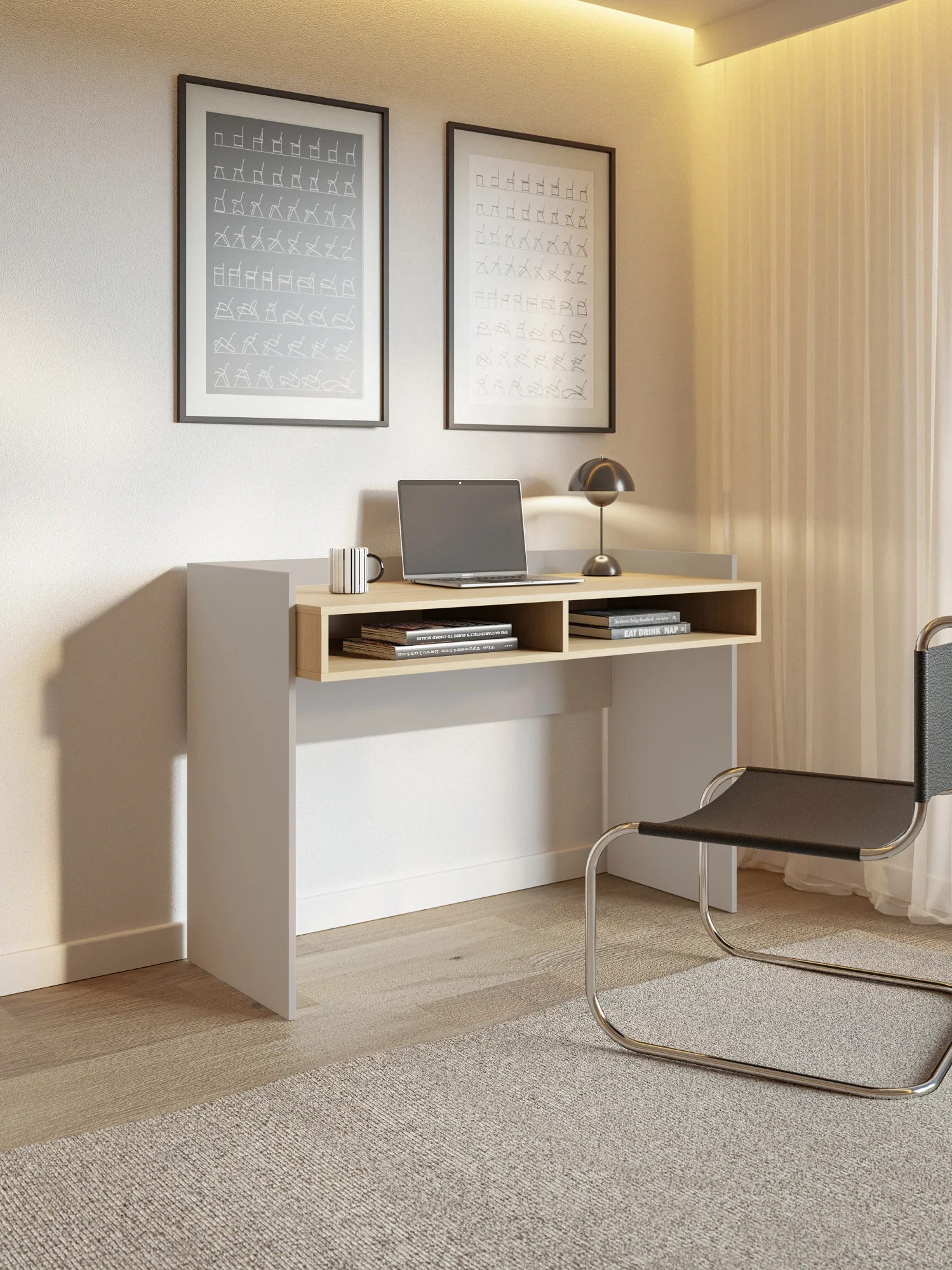 Selsey Tabise Schreibtisch 120 x 53 cm mit zwei Fächern, Kaschmir/Lindberg-Eiche