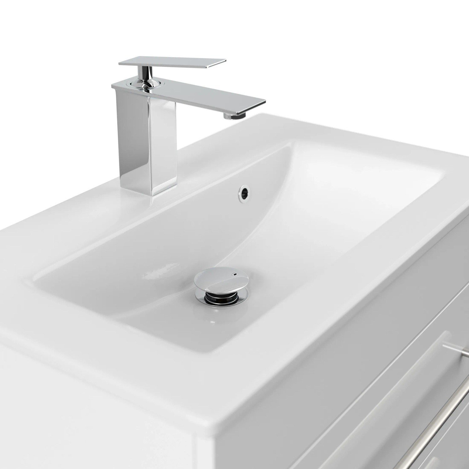 Posseik Badmöbel Portus 600 SlimLine Weiß Hochglanz mit Waschbecken