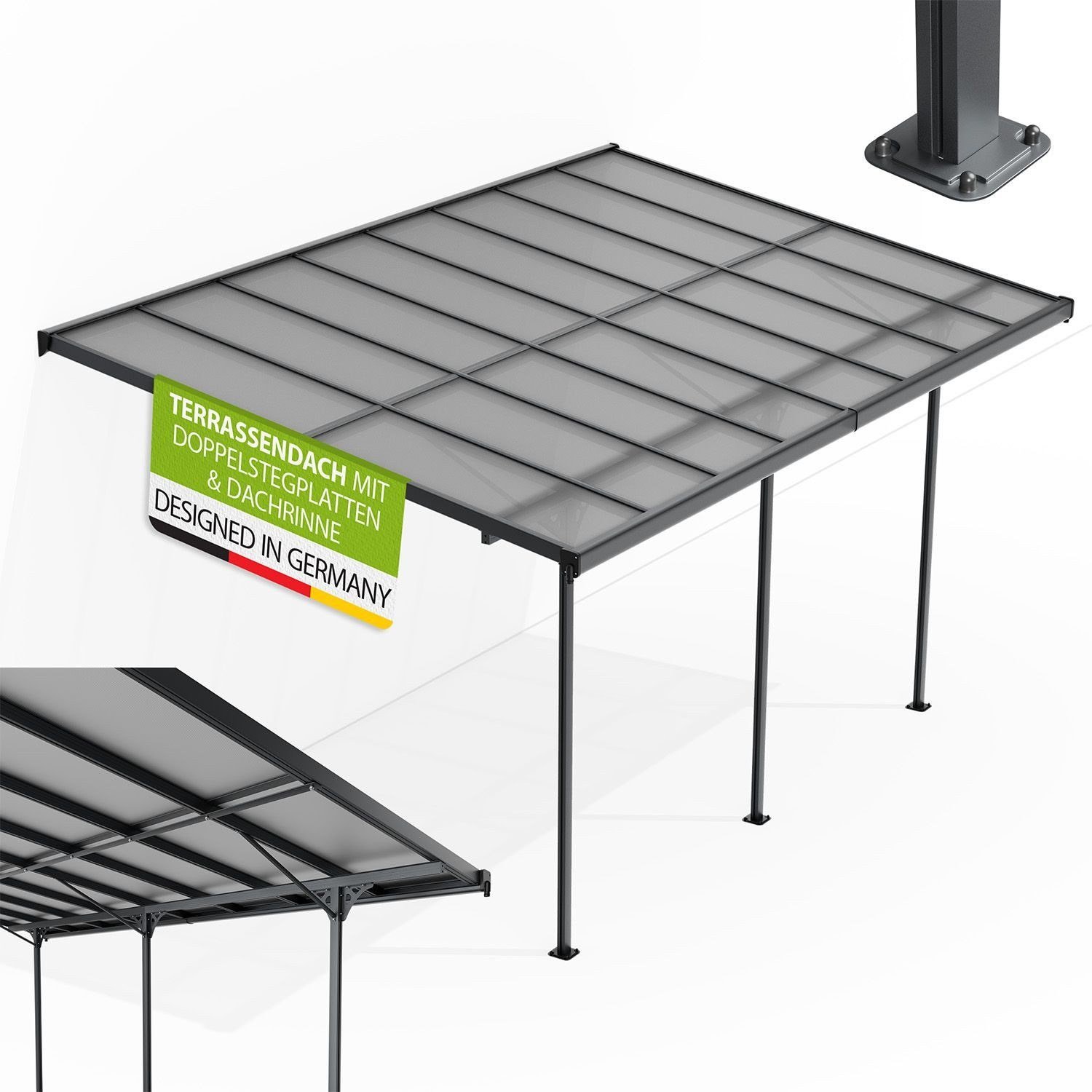 Juskys Borneo Terrassenüberdachung 5 x 3 m Aluminium Polycarbonat