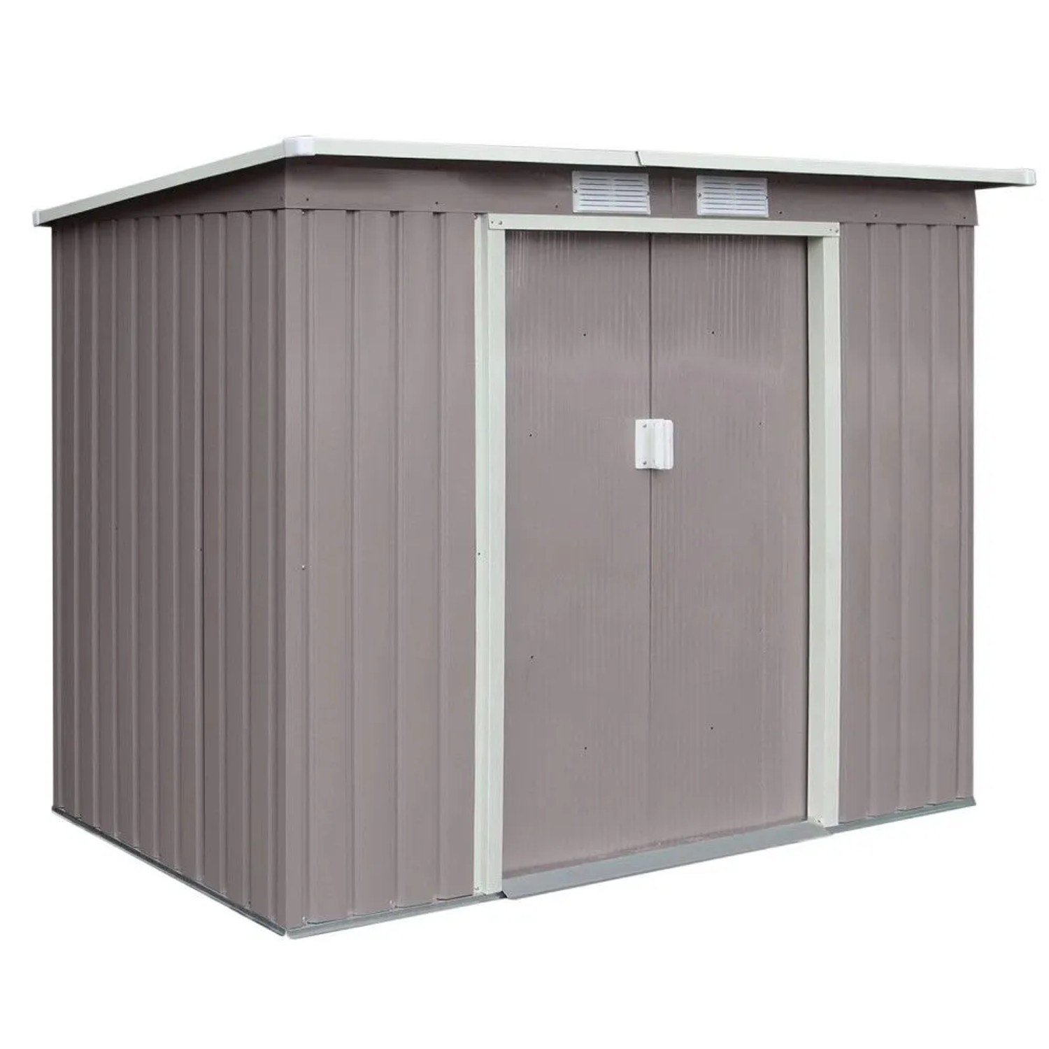 Hattoro P100 Metall-Gerätehaus mit Pultdach und Bodenrahmen hellgrau