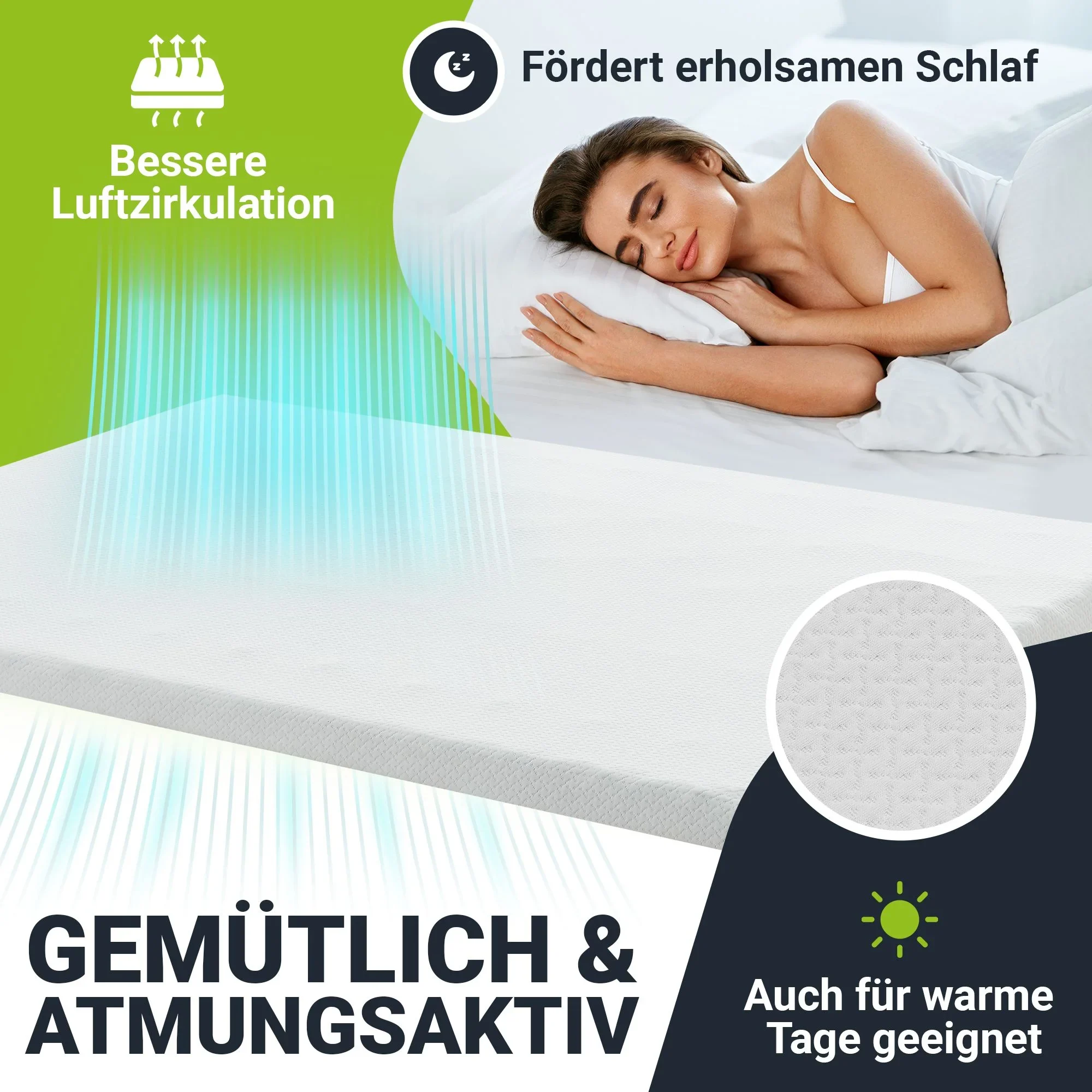 Juskys Matratzentopper Memoryschaum 7 cm mit Wellenprofil