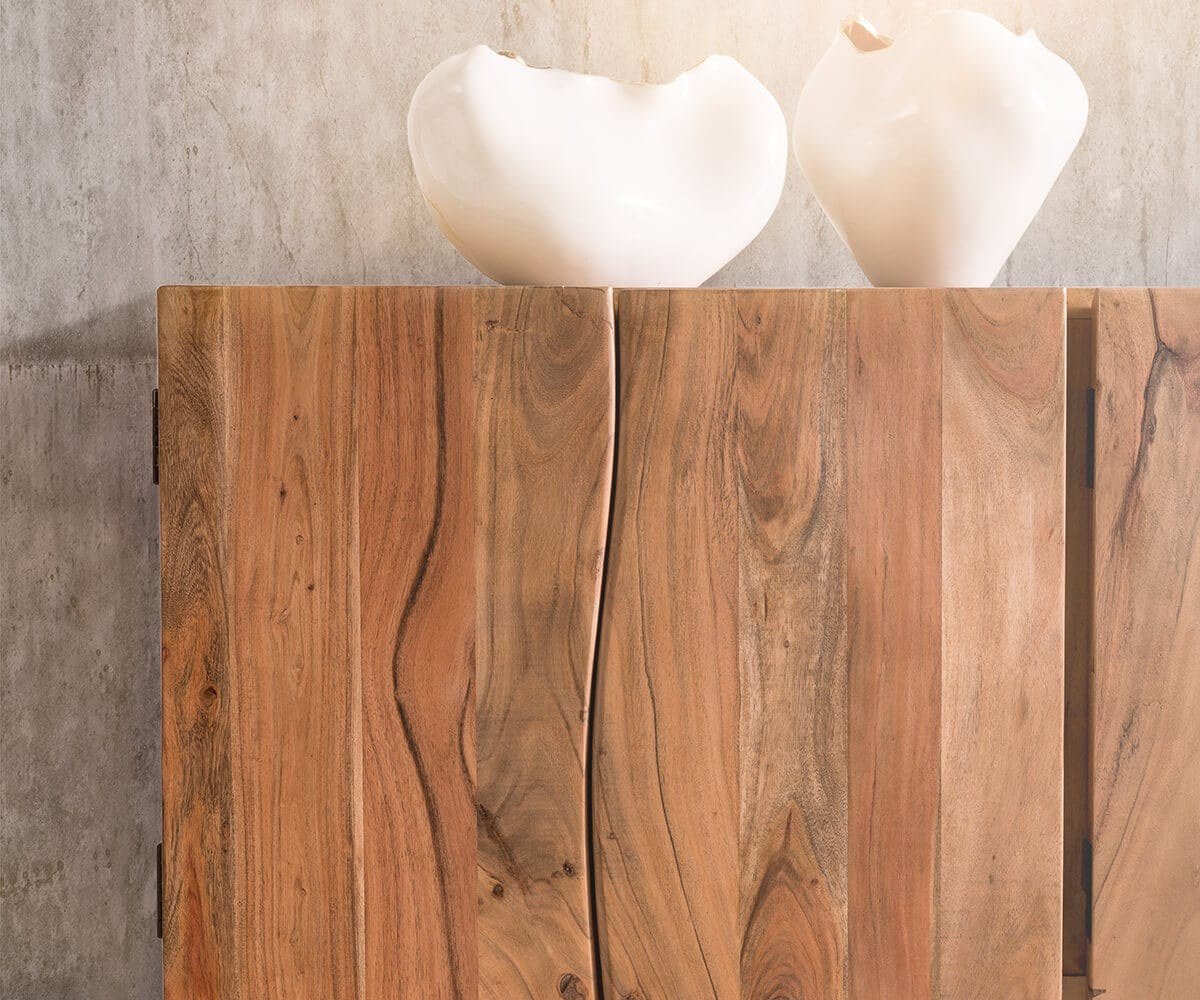 DeLife Sideboard Live-Edge 220 cm Akazie Natur massiv mit 6 Türen