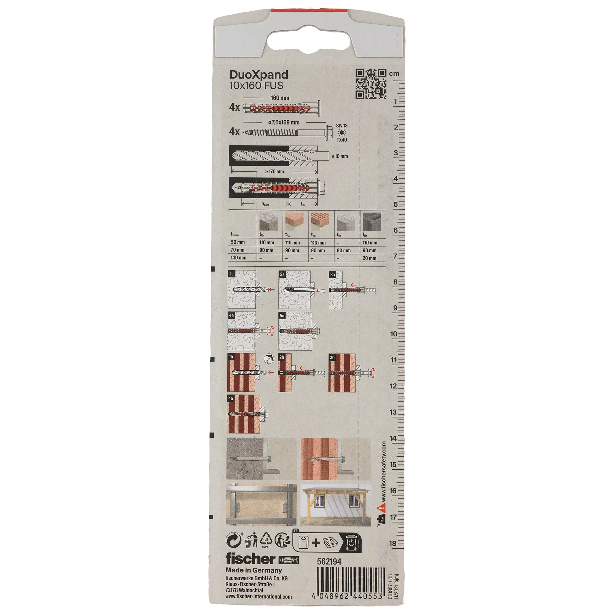 fischer DuoXpand Langschaftdübel-Set 10 x 160 mm mit Sechskantschrauben