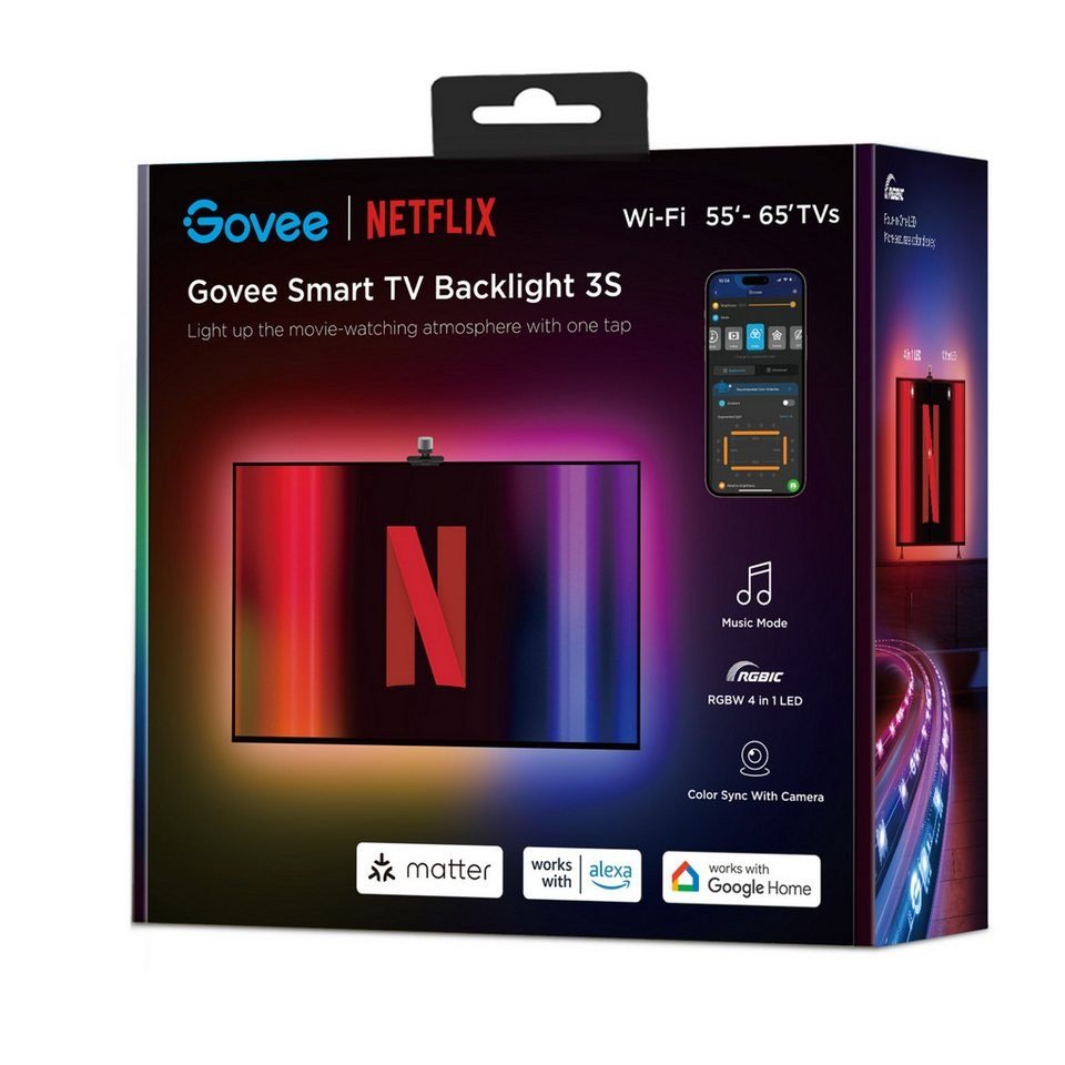Govee TV-Hintergrundbeleuchtung 3S H6098 für 55-65 Zoll RGBICW