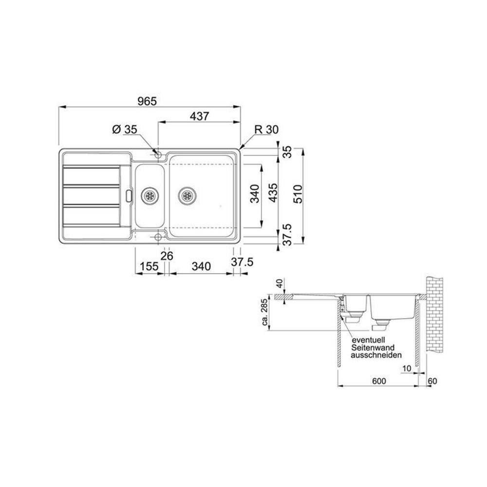 Franke Hydros HDX 254 Edelstahl-Einbauspüle 96,5 x 51 cm