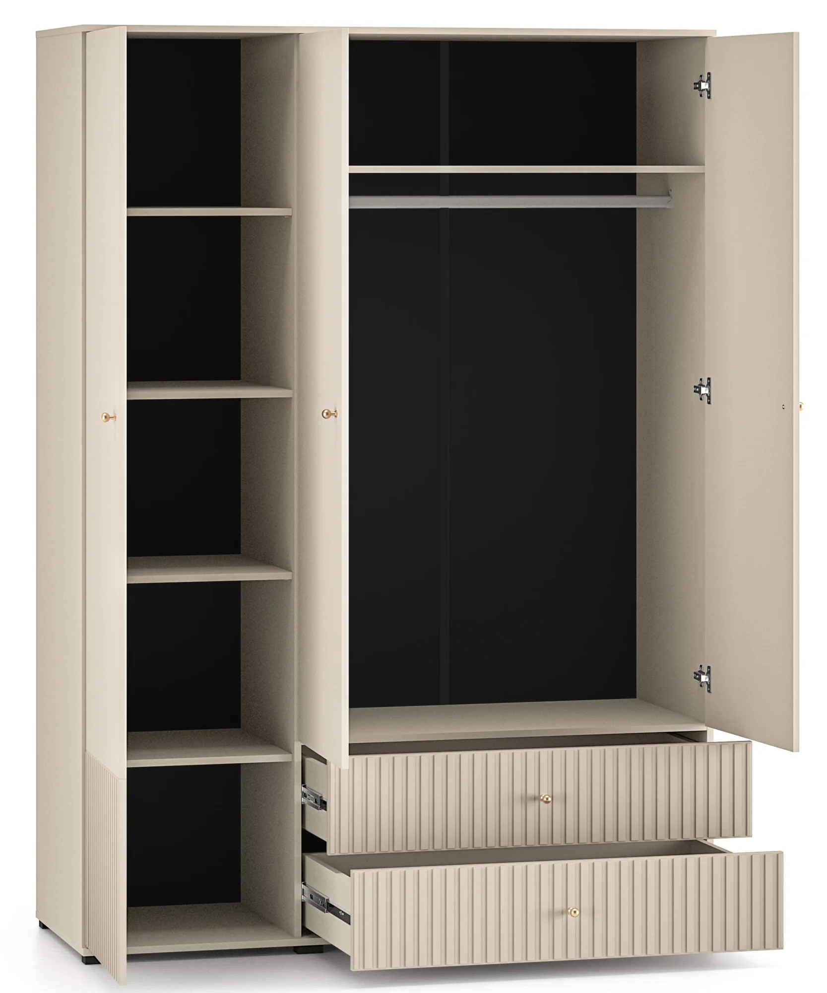 Selsey Caletto Drehtürenschrank 150 cm mit zwei Schubladen und Lamellen, beige