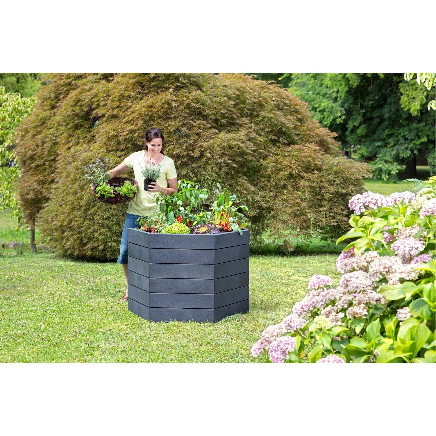 Garantia Ergo L 75 Stone Rundes Hochbeet Recyclingkunststoff Ø 110 cm