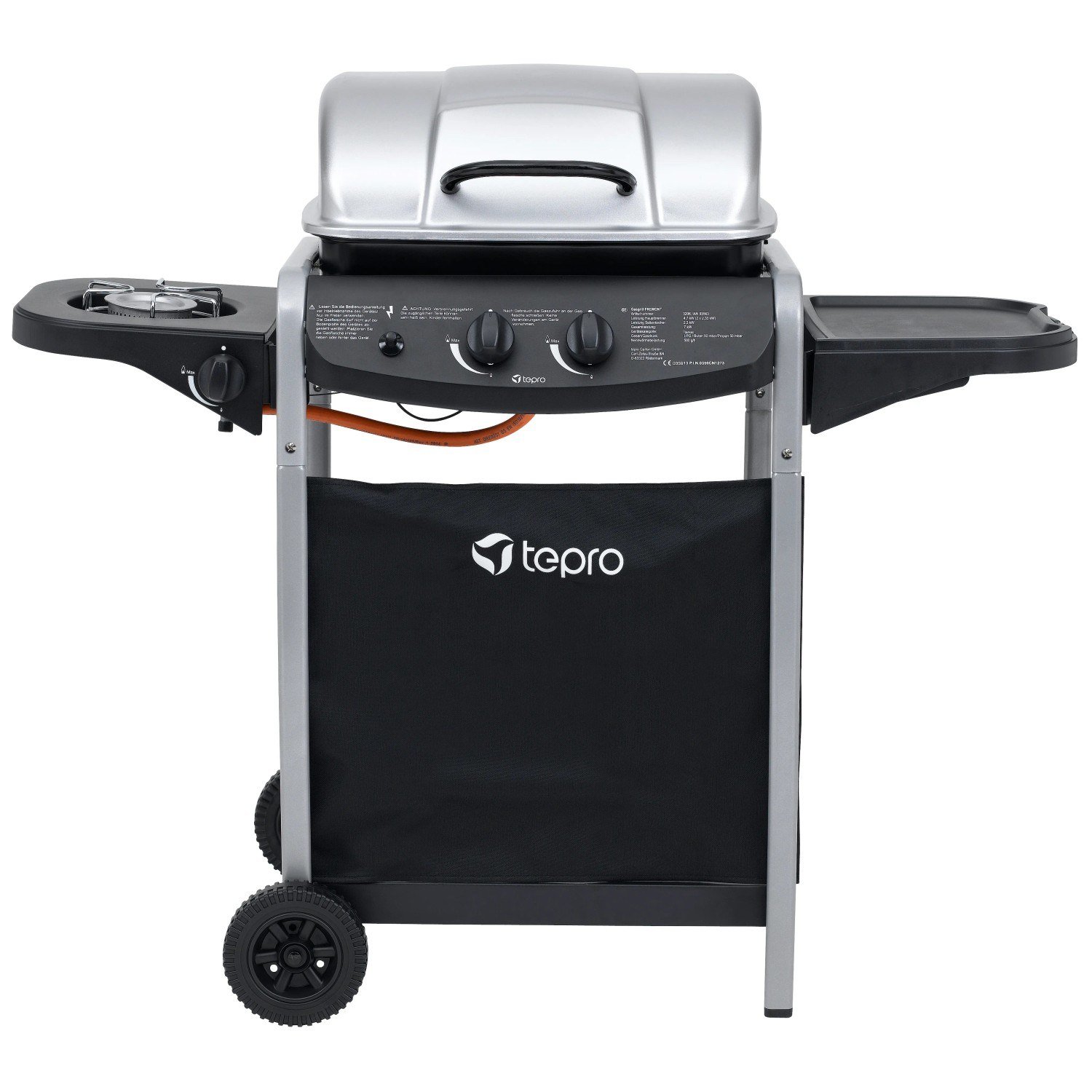 Tepro Fremont Gasgrill 2 Brenner mit Seitenbrenner schwarz/silber
