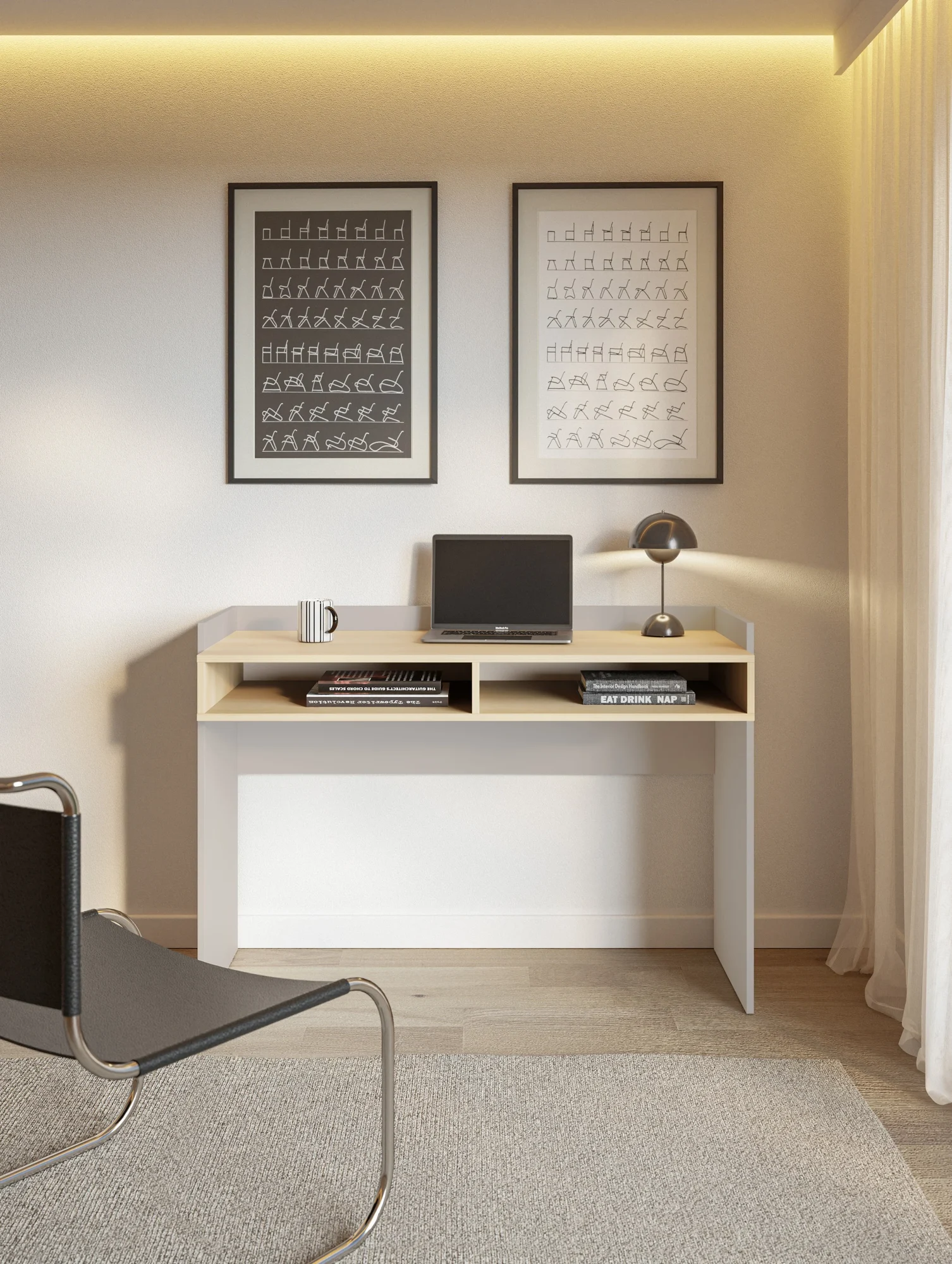 Selsey Tabise Schreibtisch 120 x 53 cm mit zwei Fächern, Kaschmir/Lindberg-Eiche