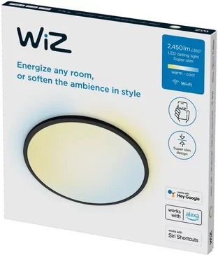 WiZ Super Slim LED Deckenleuchte schwarz Ø 43 cm 2450 lm Bluetooth