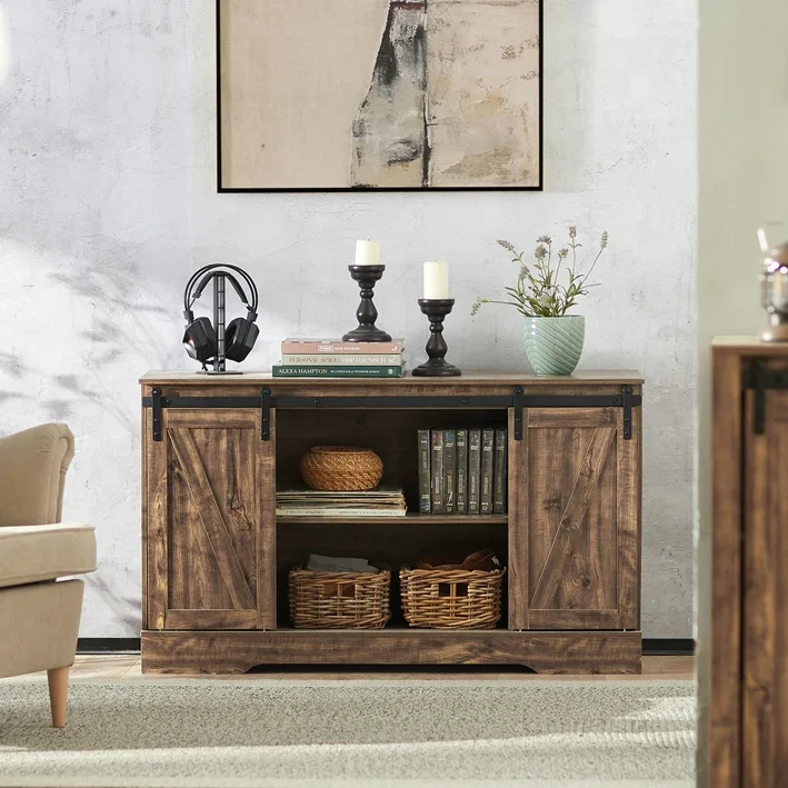 SoBuy FSB60-N Sideboard mit Schiebetüren 120 cm Natur