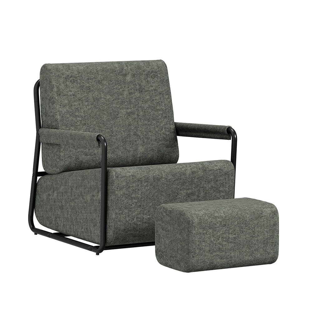 SoBuy FST99-DG Sessel mit Hocker dunkelgrau Metallgestell