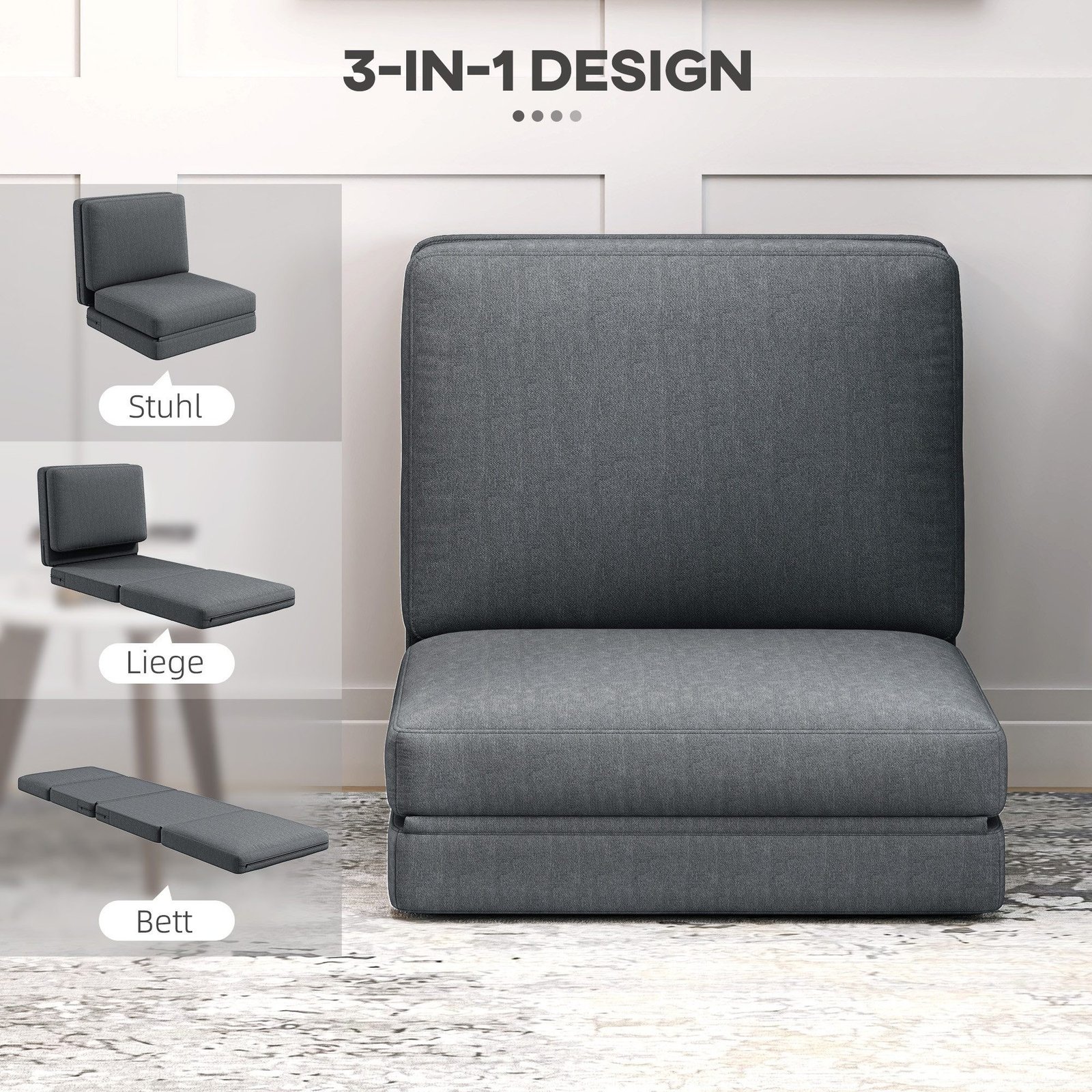 HOMCOM 3-in-1 Bodensofa klappbar Samtoptik dunkelgrau