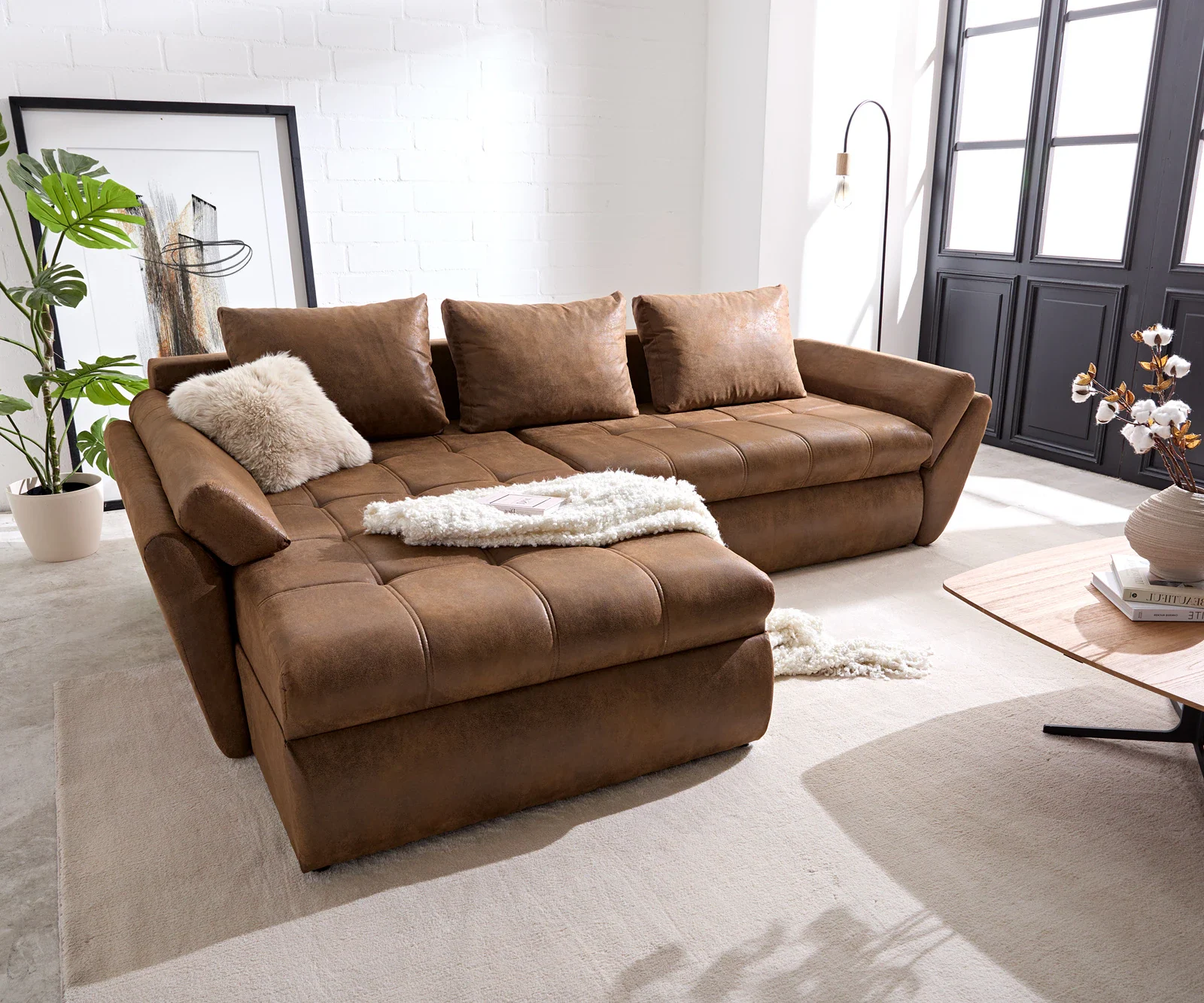 DeLife Ecksofa Loana 275 × 185 cm Braun mit Schlaffunktion