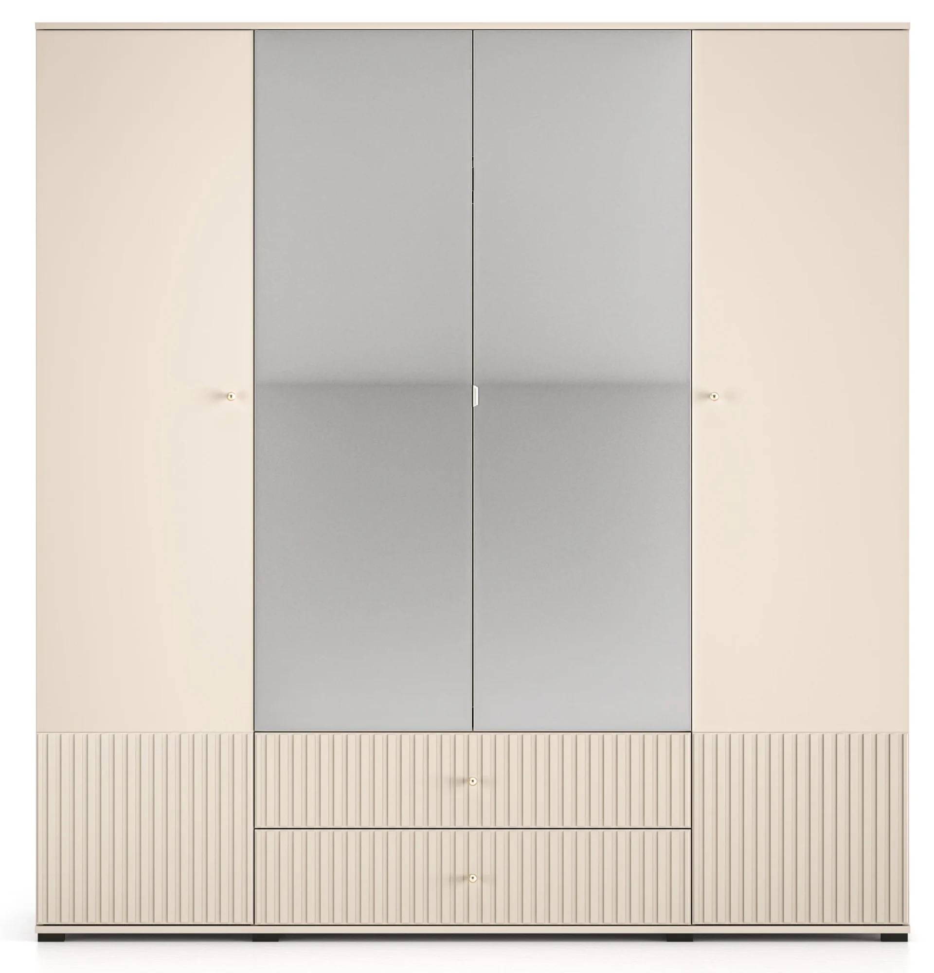 Selsey Caletto Kleiderschrank 200 cm mit vier Türen, Spiegel und Schubladen, beige