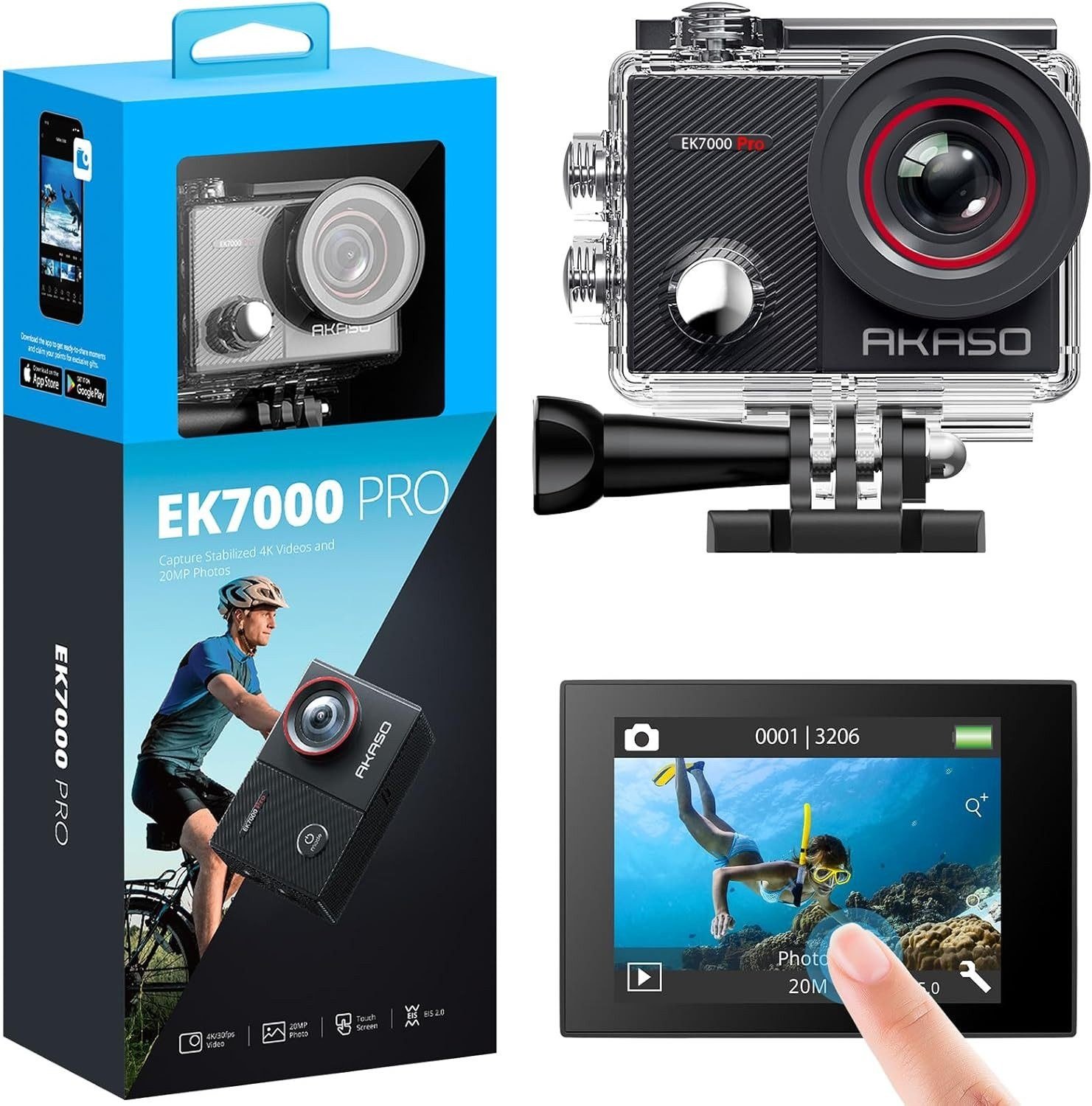 Akaso EK7000 Pro Action-Cam 4K mit Touchscreen und Fernbedienung