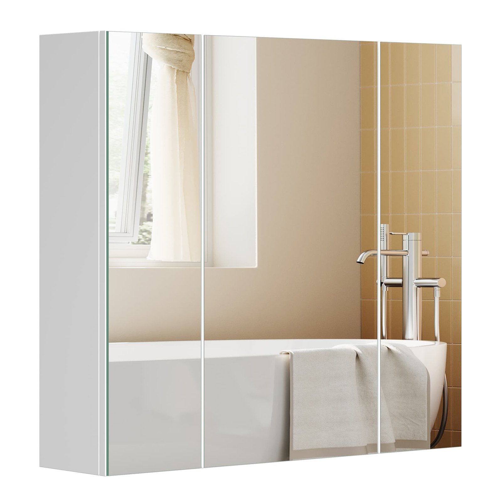 Vasagle BBK22WT Spiegelschrank 3 Türen 60 cm