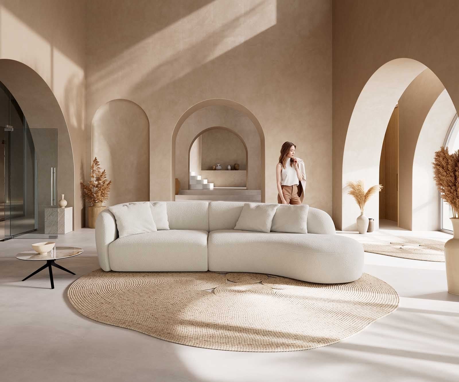 DeLife Sofa Mairi 330 × 160 cm Bouclé Creme-Weiß