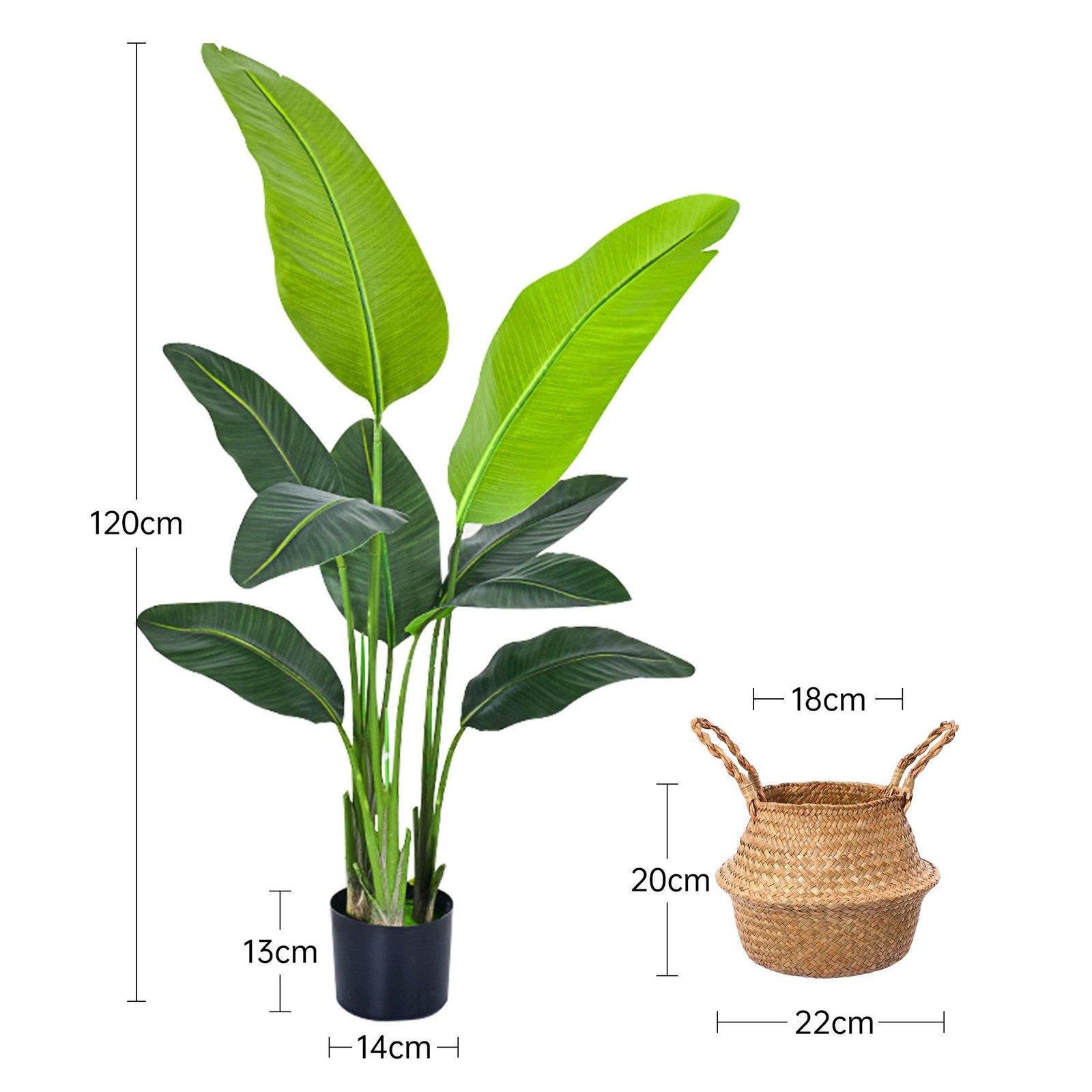 SEHAUSEU Künstliche Strelitzie 120 cm im Bambuskorb