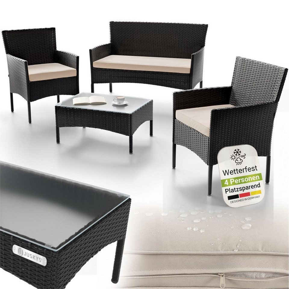 Juskys Fort Myers Polyrattan Gartenlounge-Set für 4 Personen