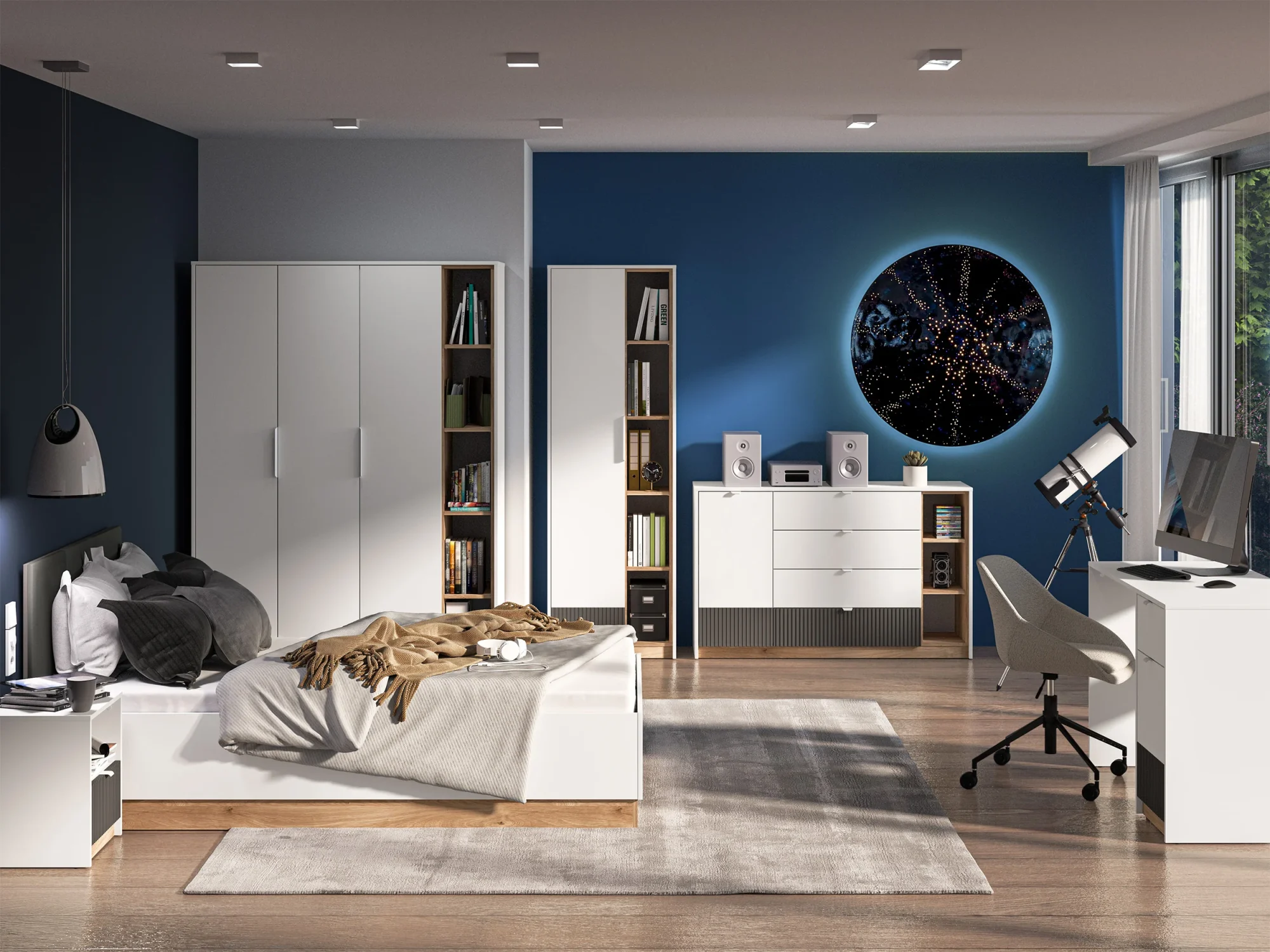 Selsey Torino Jugendschreibtisch 120 cm mit Tür und Schublade, Honey Castello Eiche