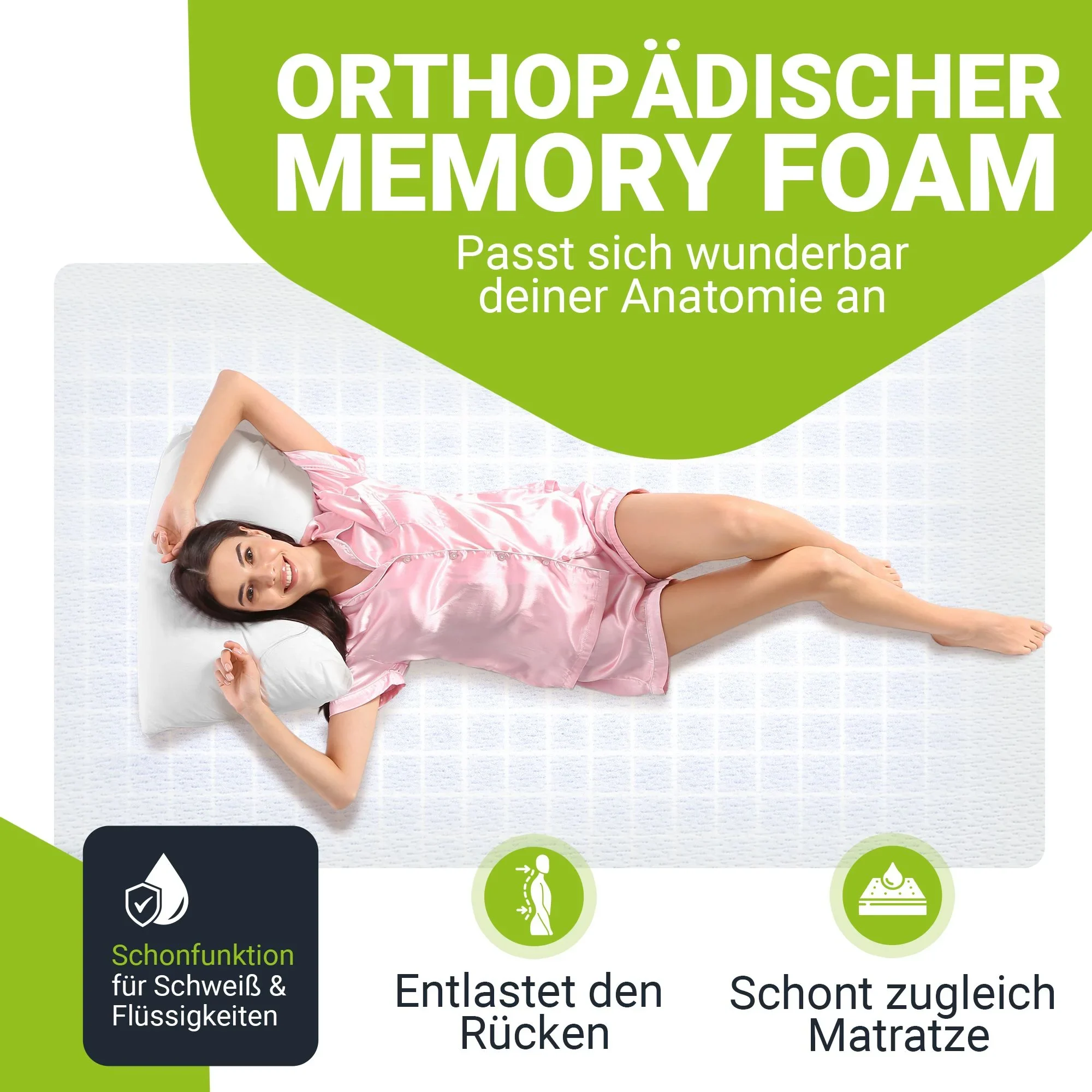 Juskys Matratzentopper Memoryschaum 7 cm mit Wellenprofil