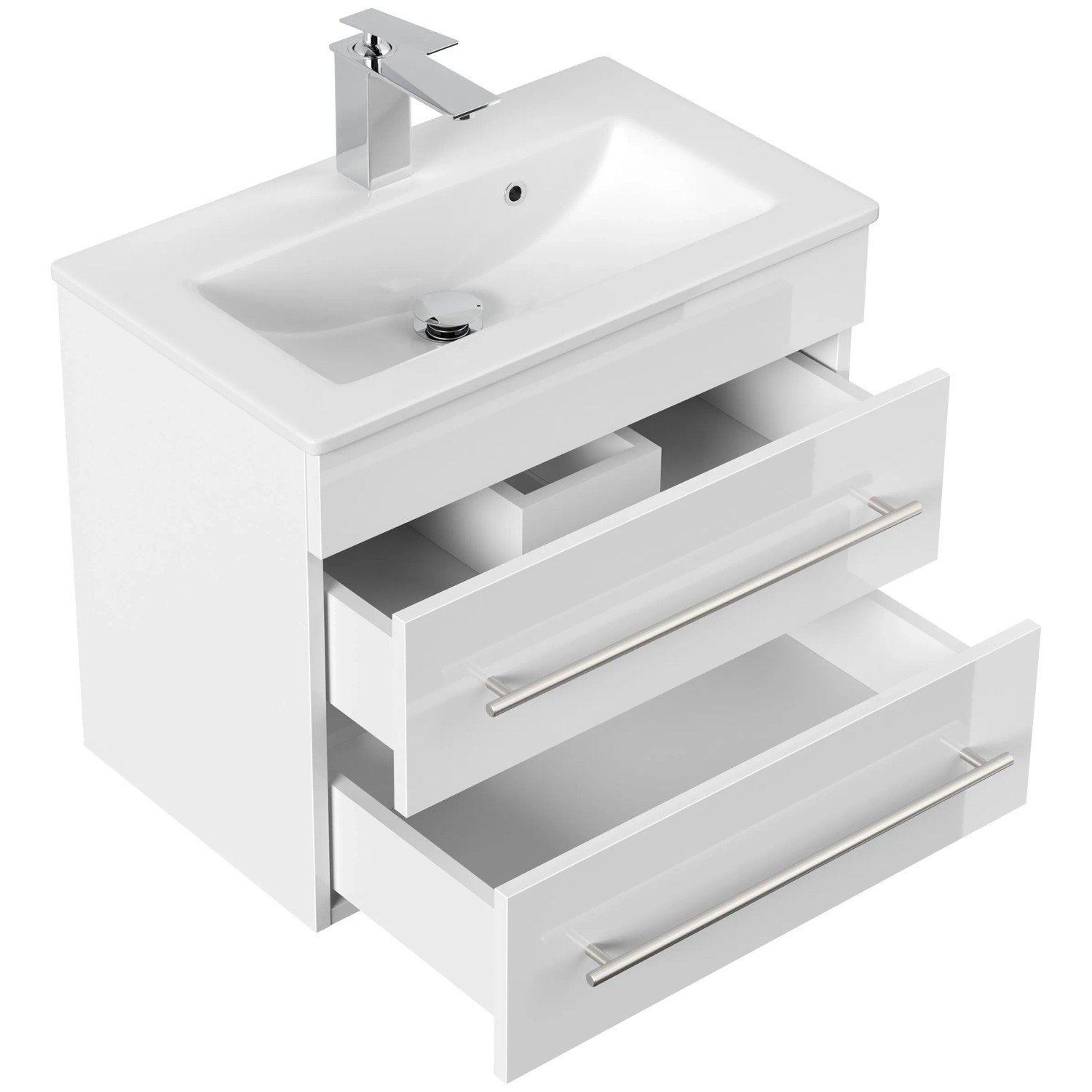 Posseik Badmöbel Portus 600 SlimLine Weiß Hochglanz mit Waschbecken