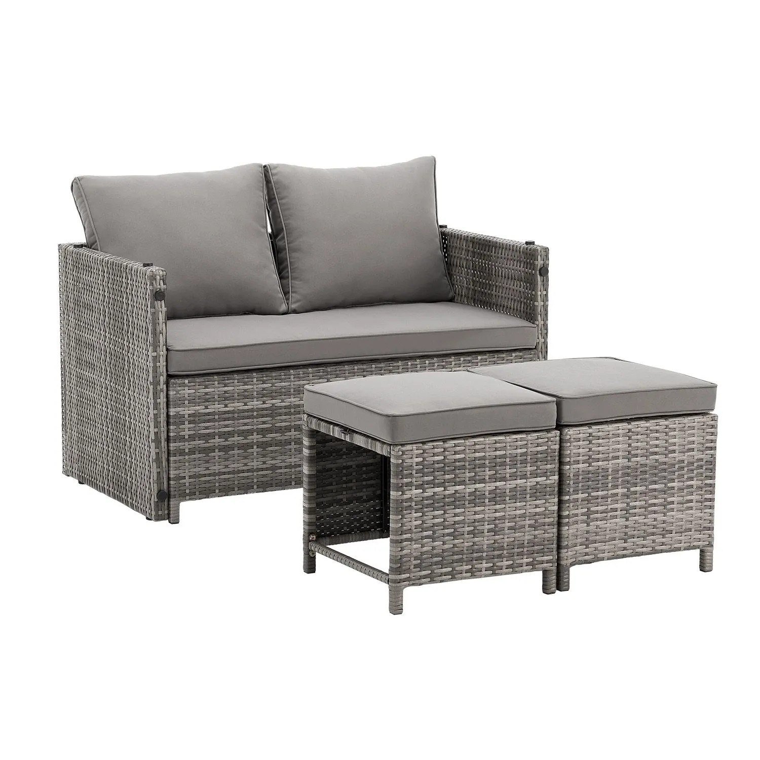 Juskys Jamaika 2in1 Polyrattan Relax-Gartenmöbel-Set grau meliert