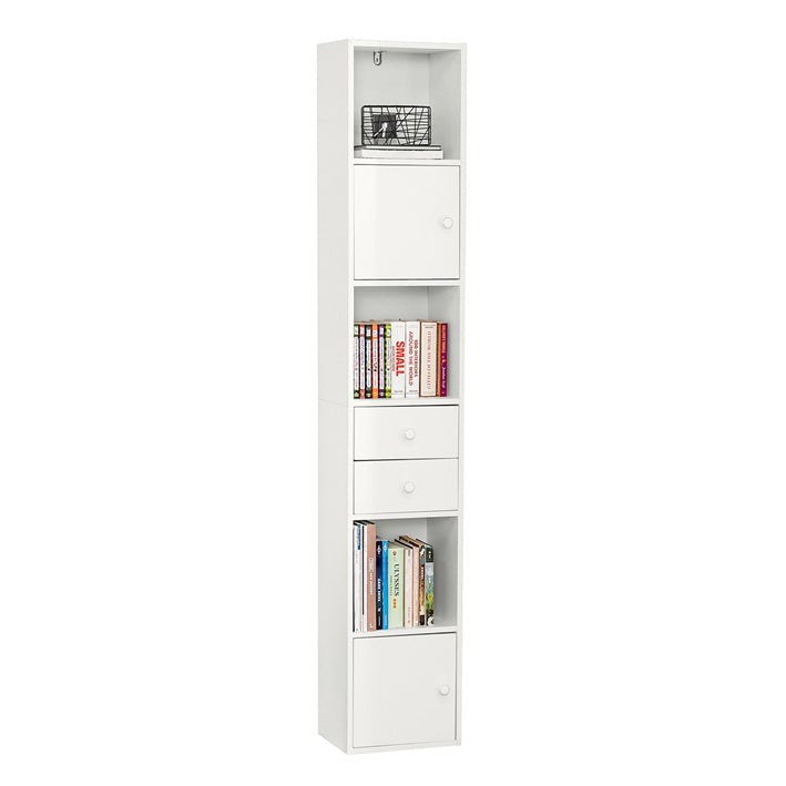 SoBuy STR10-W Bücherregal weiß mit 2 Türen und 2 Schubladen 188 cm